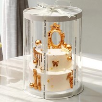 글로벌G&M 10개 세트 투명 화이트 원통 PET 크로플 케이크 플라워 기프트 풍선 로즈베어 인형 상자 박스, 원통 18×23 10개 세트(크로플케이크용)