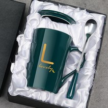 머그컵 생일 선물 선물 상자 포장, L姓, 白【精品礼盒+杯+盖+精品勺+抹布】