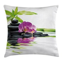 Ambesonne Spa Throw Pillow Cushion Cover Asian Relaxation Ways with Zen Massage Stones Purple Orchi, 1