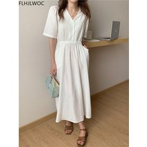 Xianglin2022 새로운 디자인 일본 스타일 여성 세련된 한국 느슨한 캐주얼 가운 솔리드 코튼 블렌드 빈티지 긴 맥시 화이트 셔츠 드레스