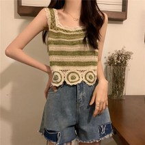 여성 니트 조끼 뷔스티에 크롭티