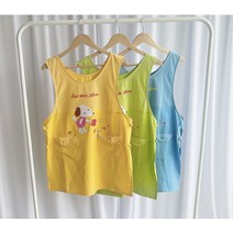 보육교사 선생님 면 100 원피스형 가벼운 편안한 앞치마, 노랑
