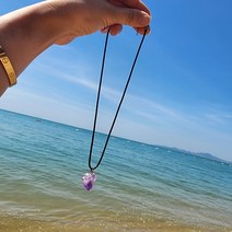 커플 보라 천연 자수정 팬던트 끈 목걸이