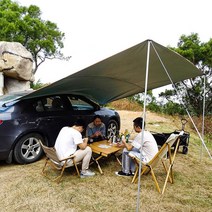 코누타프 3x5m car side awning with pole rope peg 강력한 흡입 컵 앵커 야외 캠핑 텐트 방수 캐노피 그늘 태양 보호소, 카키색 옷감, 카키색 옷감