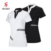 세바스찬골프 여성 슬릿넥 테잎 장식 반팔 티셔츠 2210 2211