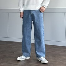 남자 뒷밴딩 세미 일자 와이드 데님팬츠 남성 청바지 사계절
