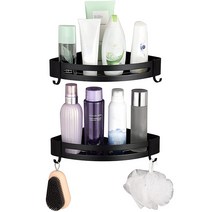 Anyou 2단 코너형 스테인레스 욕실선반, 블랙