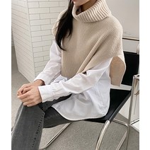 워머 숄 여자 여성 겨울 목폴라 터틀넥 골지 니트 사무실 무지 숏 크롭 망또 레이어드