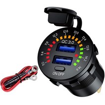 Ursuniot-듀얼 USB QC3.0 자동차 충전기 36W 2V 오토바이 콘센트 고속 전원 소켓 다채로운 디지털 전압계, 01 Black, [01] Black