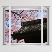 아트박스/꾸밈 iy884-벚꽃드리워진기와집_창문그림액자(중형), D타입-엘레강스실버