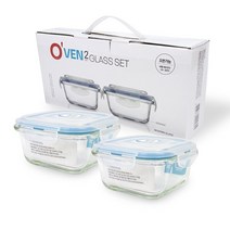 뉴오븐글라스 2종세트(정사각 320mlx2p)/오븐용기/밀폐용기/유리/반찬통