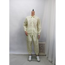[제전복 투피스] Y카라 옐로우 주머니없음 상하복 작업복 방진복 크린룸 정전기방지 무진복, 2XL, 1개