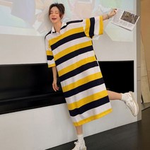 [하나비] 션티이이 여성 여름 스트라이프 원컬러 브이넥카라 원피스