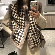 수입 밍크 조끼 퍼 베스트 자켓 명품 모피조끼 폭스 토끼 털조끼 인조 밍크조끼 여우 머리 작은 향기로운 바람 houndstooth 여성 겨울 2022 스타일 플러스 벨벳