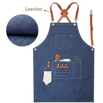 바리스타앞치마 카페앞치마 남녀공용 작업 앞치마 캔버스 바비큐 주방 요리사 카페 웨이터 조절 가능한 가죽 면, [05] 파란
