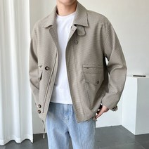가을에 잘어울리는 배색 하운드체크 남자 캐주얼 자켓 봄가을 하이넥 체크 재킷