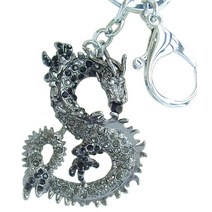 Sindary 오스트리아 크리스탈 아트 스타일 6cm 독특한 드래곤 키체인 펜던트 K2980 골드톤 그린, Black Tone Black gray