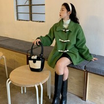 보들보들 그린 떡볶이 단추 숏 코트 양모 여성 떡코
