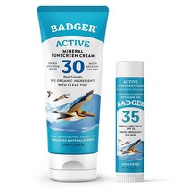 Badger - SPF 30 투명 아연 자외선 차단 크림 무향 85.8 ml 35 스포츠 스틱 18.4 g (0.6 온스) 방수 암초 안전 차단134588