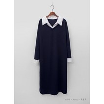가을 하객 임부 카라넥 스판 롱원피스