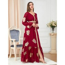 여성용 모로코 드레스 가을 무슬림 아바야 패션 두바이 아바야스 아이언 버튼 벨트 카프탄 스플릿 밑단 파티 드레스