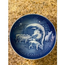 빙앤그랜달 빈티지 B&G Bing & Grondahl MORS DAG 어머니날 2003 암퇘지 새끼 돼지 플레이트 블루