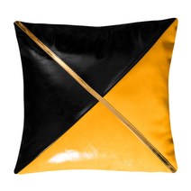 삼각 패치워크 오일 왁스 가죽 쿠션 소파 쿠션 거실 쿠션 pu 가죽 쿠션 퓨어 패턴 룸 쿠션 커버, Y정노랑블랙x맞춤, 55*55Cm베개커버+베개심