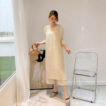 8색 플리츠 여름여성투피스 보트넥 블라우스팬츠 세트 체형커버 7부 H라인 브라우스
