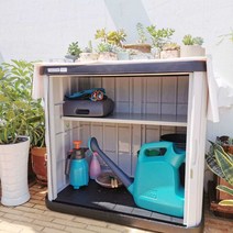 간이창고 야외 공구 보관함 미니 컨테이너 조립식, 더블레이어 높이90.5cm A타입 수직 미닫이문