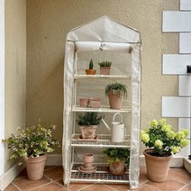 소형비닐하우스 가정용 온실 작은 꽃막 야외 발코니 정원 난방 꽃막 난방 다육 소형 보온막 야채하우스 베란다 가정용, 4겹 베이지 세트(PE)