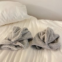 양머리수건 머릿수건 머리말리는 밀 * 드라이 헤어 캡 슈퍼 흡수성 속건 터번 와이핑 타올 롱 샴푸 샤워, 02/스트라이프 + 그레이 샤워캡 각 1
