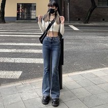 세미 부츠컷 청바지 여성 슬림 흑청 데님 용 빈티지 하이 웨이스트 트럼펫 전체 길이 레이디 streetwear 탄성 플레어 부츠 컷 용