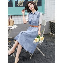 쉬폰 레이스 데님 벨트 원피스 체형커버 여성 여름 2022 코디 20대 30대 40대 데이트룩 데일리룩 정장
