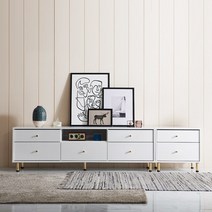 노하우 키나 LPM 2400 거실장세트 (골드다리), 화이트