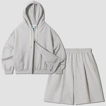 [SET그랜피니 남여공용 어센틱 프리미엄 특양면 베이직 무지 투웨이 스웻 오버핏 테리 후드집업 + 윈턱 밴딩 벌룬 버뮤다 트레이닝 하프 반바지 상하의 세트
