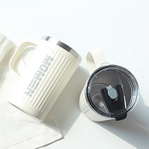 모멘 아루가 텀블러 500ml 빨대 스트로우 보냉 손잡이 진공 스텐 304고급 스테인리스 머그 텀블러 에코트리카페, 아이보리