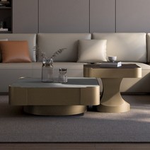 사각 소결 스톤 커피 테이블 세트 모던 스토리지 골드 메탈 솔리드 센터