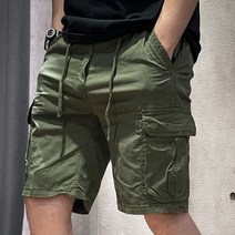 남성용 하프 카고 반바지 드로우 스트링 솔리드 카키 프론트 포켓 크고 키가 고급 나일론 와이드 남성 버뮤다, [04] 31, [09] Army green