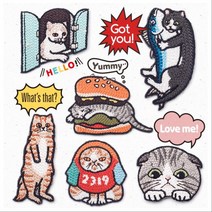 셀레비티 고양이 캐릭터 빅사이즈 와펜 패치 자수 옷꾸미기, NO.7, 1개