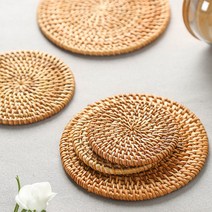 식탁매트 방수 식탁매트 레이스 꽃무늬 플라워 나뭇잎 몬스테라 바나나잎 예쁜 빈티지 자수 손뜨개 매트, 라탄 코스터 (13cm) EP-0438