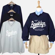걸픽 여성 브이넥 바람막이 루즈 맨투맨 티셔츠