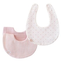 [무무앤두두] 체크&도트 면 거즈 턱받이, Pink 3set, 3개