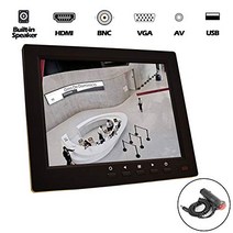 8 인치 CCTV LCD 모니터 4:3 IPS 스크린 디스플레이 VGA HDMI AV BNC 내장 스피커 USB 미디어 플레이어 자동 홈 감시 보안 카메라 용 STB 1024x768 HD 자동차 전원 어댑터 12-24V