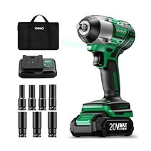 K I M O. KIMO 무선 임팩트 렌치 1.3cm(1/2인치) 키트 프리미엄 브레이크 스톱 포함 소켓 7개 1/2 건 브러시리스 하이 토크 드라이버 350N.m(260피트파운드, 1cm(3/8인치) 2.0 리튬 이온 배터리