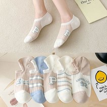 워더미 여름 베이지 영문 일러스트 펀칭 쿨 통풍 5P 여자 덧신 W768
