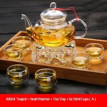찻잔 세트 선물 휴대용 다기 고급 추천 여행용 다도 전통모든 준비가 된 우아한 유리 차 컵이있는 붕규산 유리 주전자 대나무 차 트레이 차 주전자 따뜻한 유리 주전자 28, 800ml H 9in1