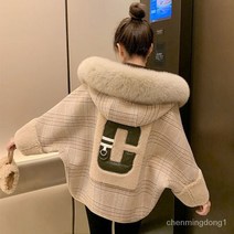 빅사이즈 후드점퍼 램스울 코트 퍼 카라 기모 도톰 숏 자켓 체크 뽀글이점퍼 양털자켓 오버핏 겨울