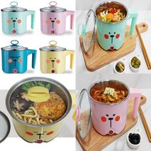 에버튼 전기 보온 라면 포트 1L 미니 라면포트 계란삶기 탕 찌게 스파게티 자취 필수템, 핑크