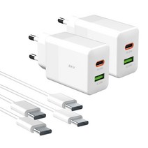 스카이 필 Q2S PD PPS 25W USB 듀얼 초고속 충전기 어댑터 + 고속 충전 케이블, 화이트, 2세트