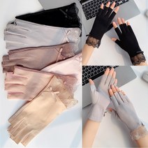 신페이드 레이스 장갑 반장갑 여성 운전 여자 자전거 터치 손가락 등산 여름 봄 가을, 베이지